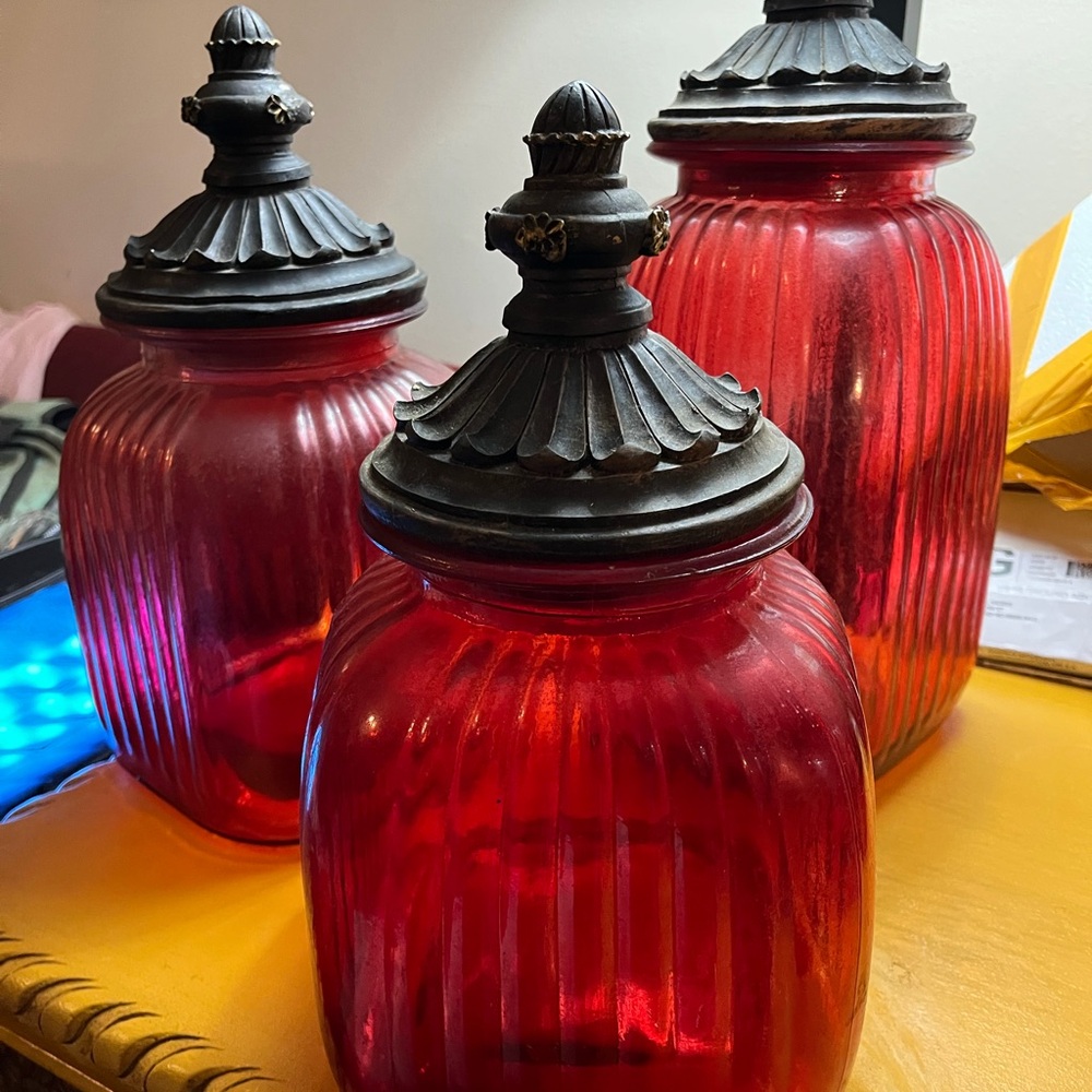 Elegant Red Glass Apothecary Canister Set